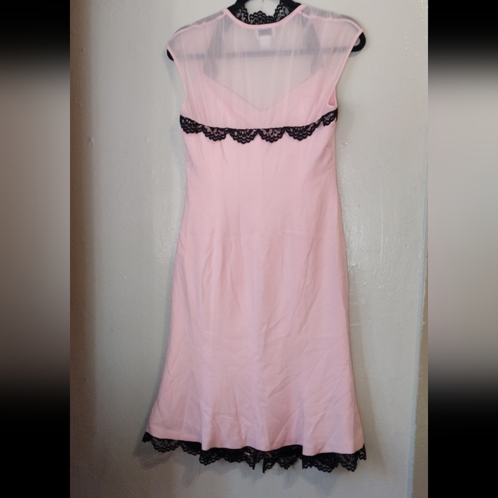 Vantage 90s Y2K Silk Lace Mesh Pink and Black Feminine Dress SZ 6 - Picture 7 of 10
